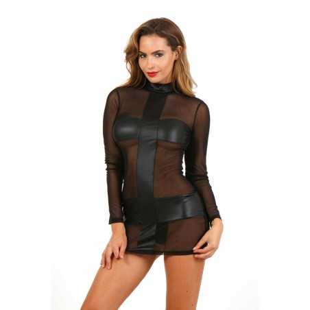 Erotissimo Loveshop 82 Robe Micro Résille Noir Manche Longue et