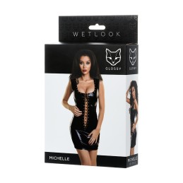 Erotissimo Loveshop 82 Michelle Robe Wetlook Noir Laçée Devant