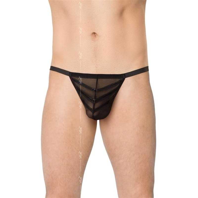 Erotissimo Loveshop 82 String noir bandes wetlook devant Homme