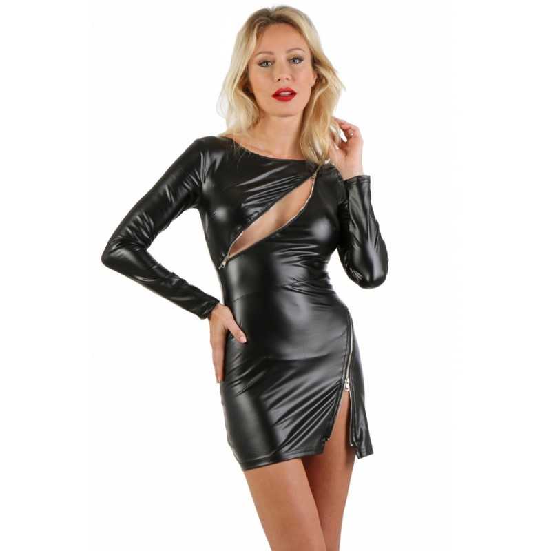 Erotissimo Loveshop 82 Robe Noir Glamour Wetlook Zip Sexy