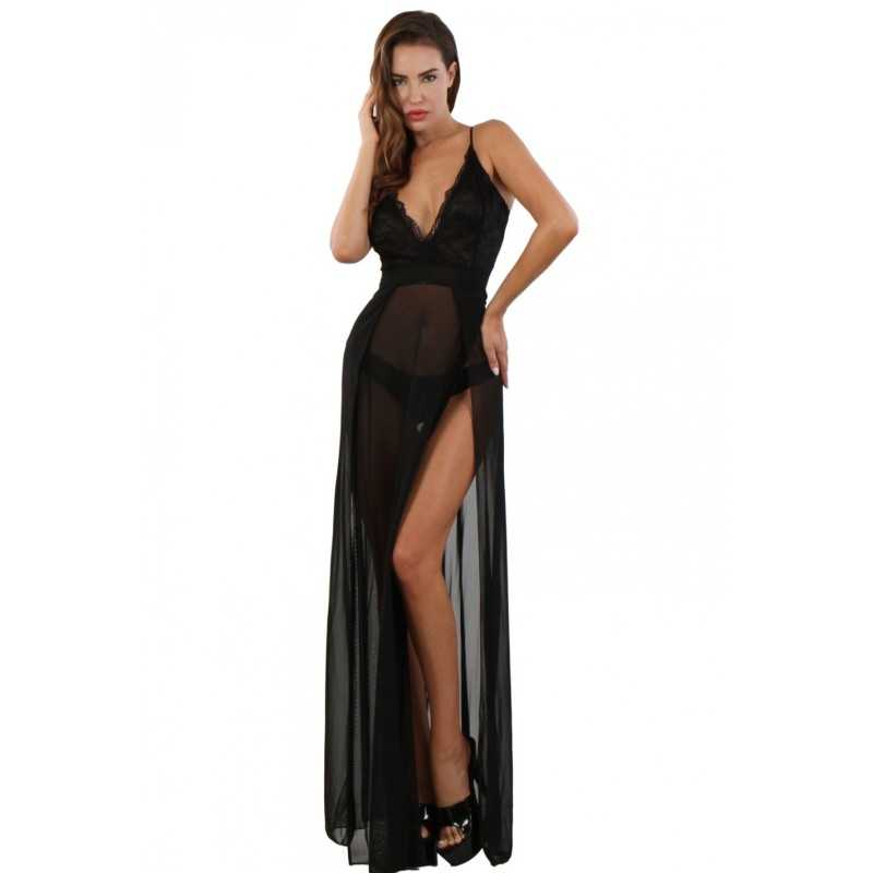 Erotissimo Loveshop 82 Robe Longue Micro Résille et Dentelle