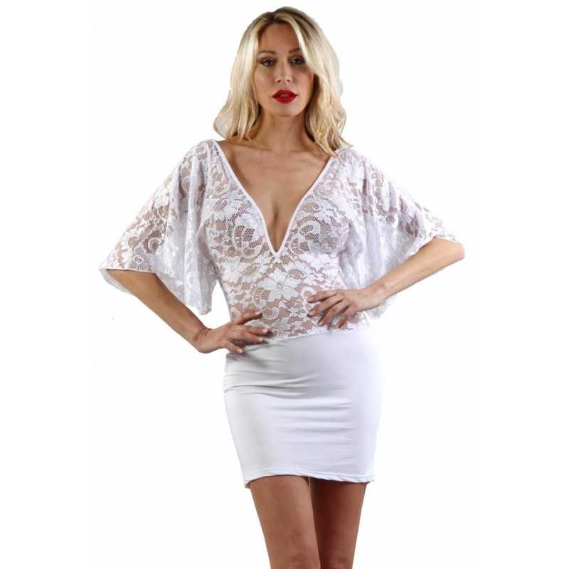 Erotissimo Loveshop 82 Robe blanche haut dentelle