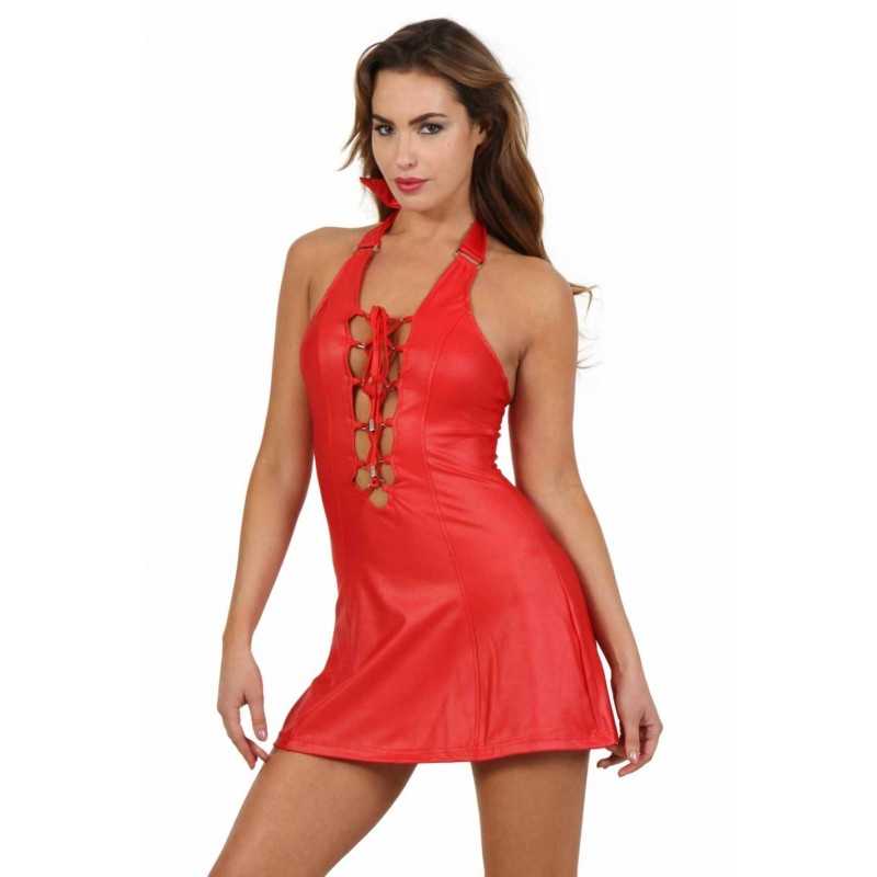 Erotissimo Loveshop 82 Robe Évasée Effet Cuir Laçage Décolleté