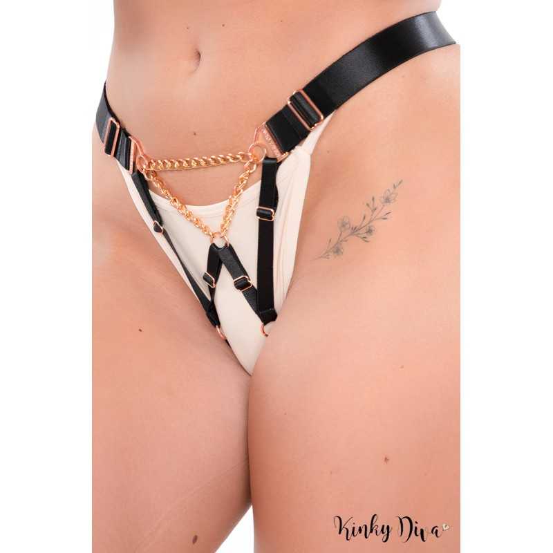 Prestaloveshop Harnais string sangles élastiques noires chaines