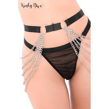 Prestaloveshop Harnais chaine de taille argentées sangles