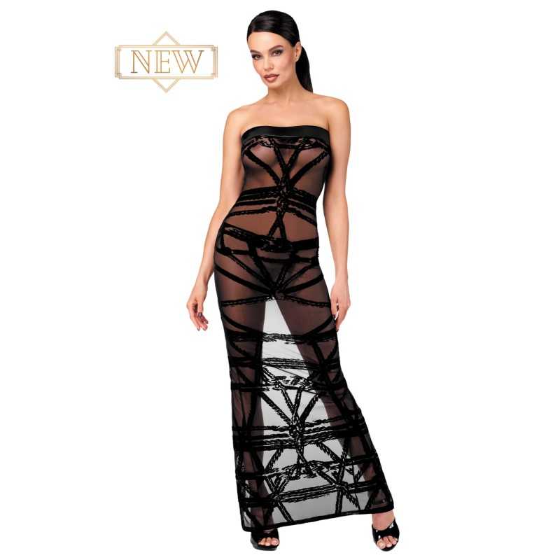 Prestaloveshop Robe longue moulante transparente flocage noir