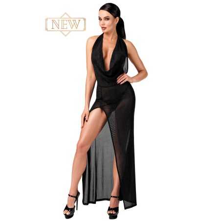 Prestaloveshop Robe longue micro résille argenté décolleté
