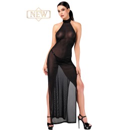 Prestaloveshop Robe longue micro résille argenté do nu noir F372