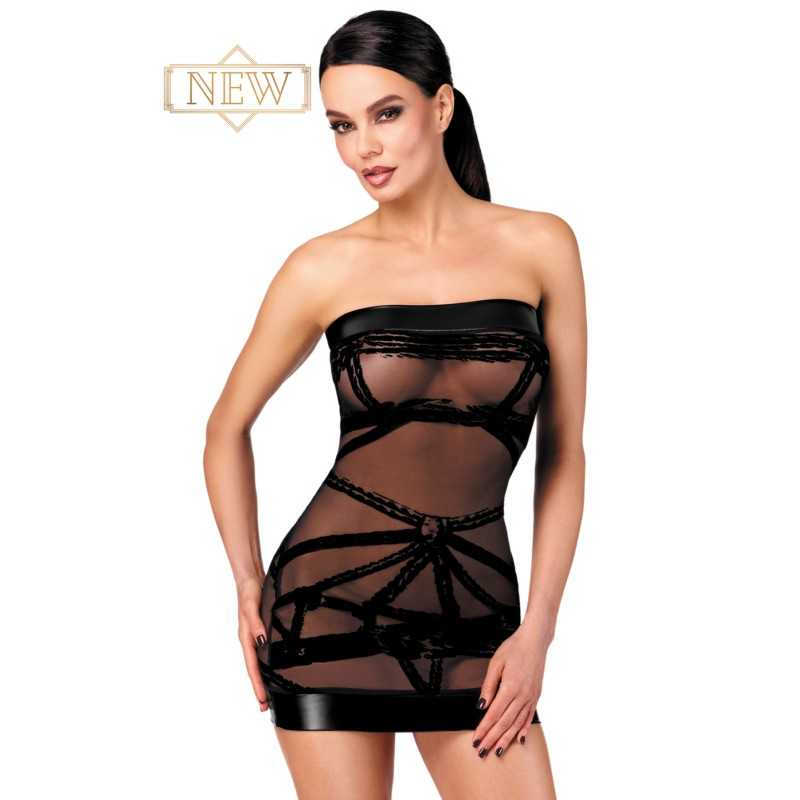 Prestaloveshop Robe courte moulante transparente flocage noir