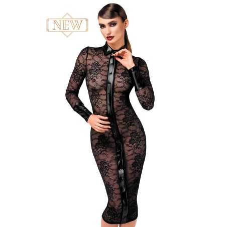 Prestaloveshop Robe mi longue dentelle noire wetlook F376