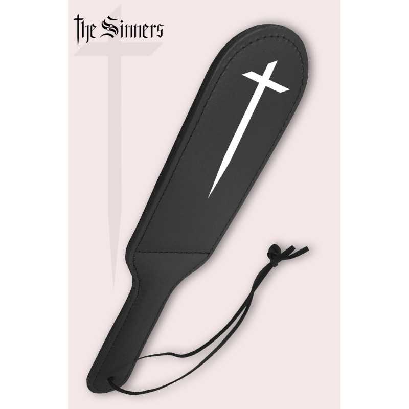 Prestaloveshop Paddle cuir noir motif croix blanche