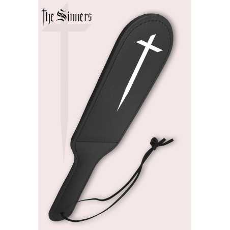 Prestaloveshop Paddle cuir noir motif croix blanche