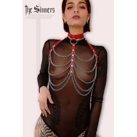 Prestaloveshop Harnais de poitrine ras de cou cuir rouge et