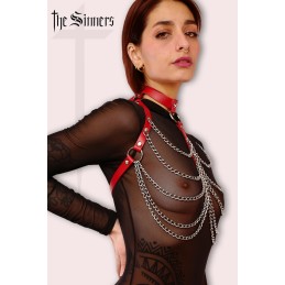 Prestaloveshop Harnais de poitrine ras de cou cuir rouge et